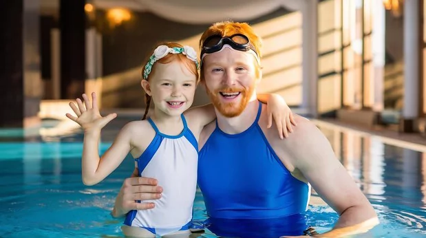 Children learning to swim with an instructor